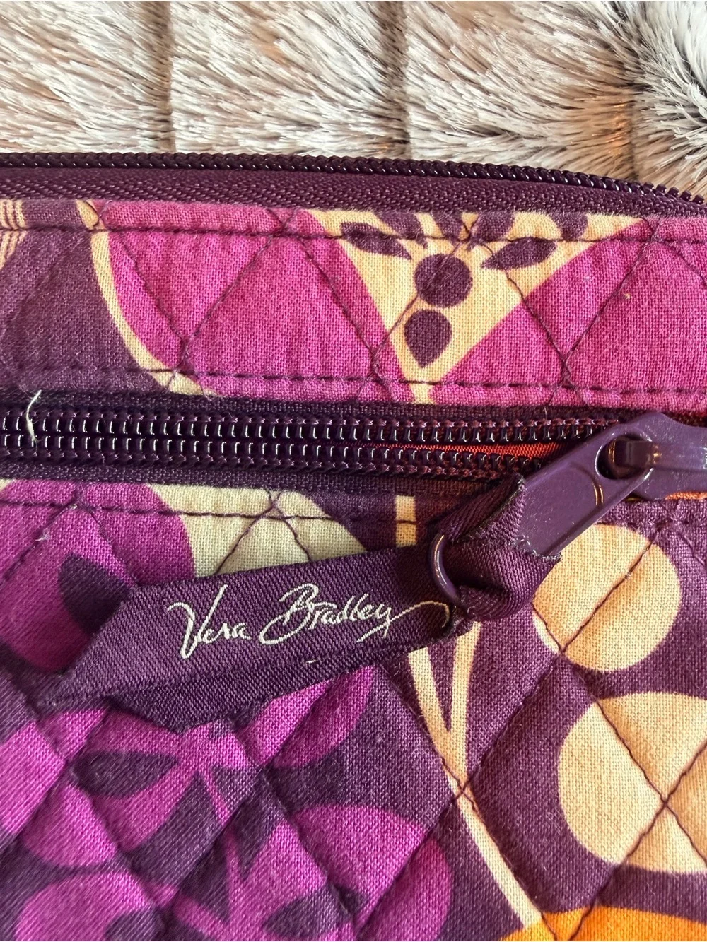 Vera Bradley “Plum Crazy” Quilted Zip Wallet with Turn-Lock Snap NWOT